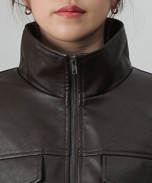 COLONY 2139（コロニートゥーワンスリーナイン）の「フェイクレザーショートブルゾン（ライダースジャケット・レディース・ブラウン/ブラック/アイボリー・FREE）」の11枚目の写真