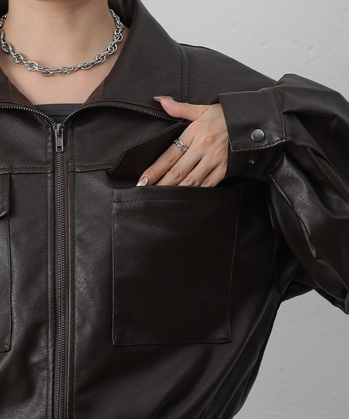 フェイクレザーショートブルゾン（ライダースジャケット）｜COLONY