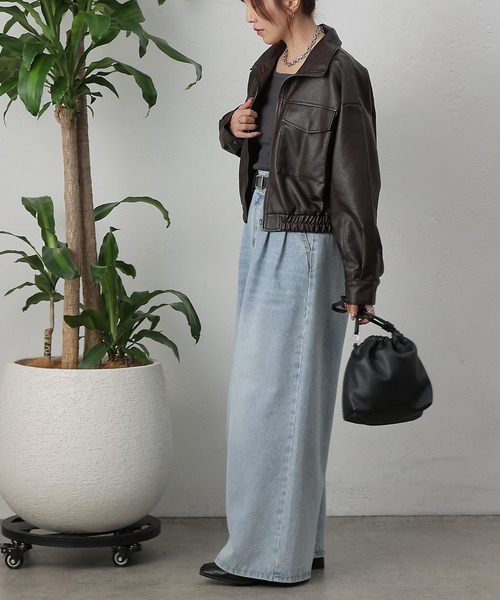 COLONY 2139（コロニートゥーワンスリーナイン）の「フェイクレザーショートブルゾン（ライダースジャケット・レディース・ブラウン/ブラック/アイボリー・FREE）」の7枚目の写真