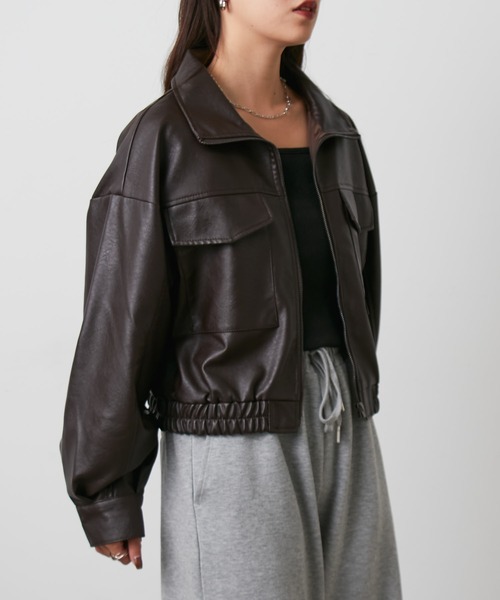 COLONY 2139（コロニートゥーワンスリーナイン）の「フェイクレザーショートブルゾン（ライダースジャケット・レディース・ブラウン/ブラック/アイボリー・FREE）」の22枚目の写真