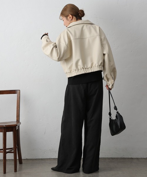 セール】フェイクレザーショートブルゾン（ライダースジャケット