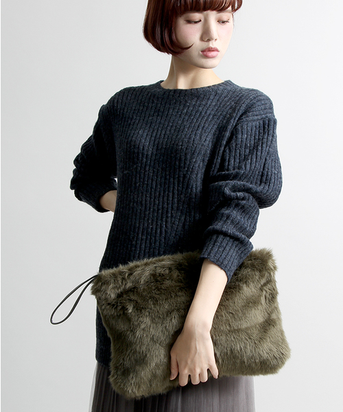 WEGO(ウィゴー)の「WEGO/無地ファークラッチバッグ(クラッチバッグ・レディース・ネイビー/カーキ/ワイン/ブラウン・FREE)」の2枚目の写真