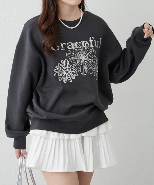 continuer de NICE CLAUP（コンティニューデナイスクラップ）の「裏起毛フラワー刺繍スウェット（スウェット・レディース・オートミール/スミクロ/ネイビー/オフホワイト・FREE）」の19枚目の写真