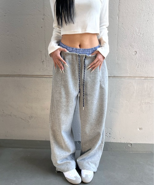 ALLuRing ChaRm(アリュリングチャーム)の「Double Waist Layered Petite Pants / ダブルウエストレイヤードペチパンツ(スウェットパンツ・レディース・グレー/ブラック・S/M)」の2枚目の写真