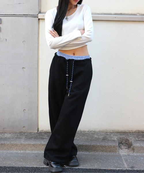 ALLuRing ChaRm(アリュリングチャーム)の「Double Waist Layered Petite Pants / ダブルウエストレイヤードペチパンツ(スウェットパンツ・レディース・グレー/ブラック・S/M)」の1枚目の写真