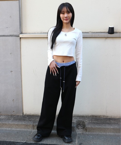 ALLuRing ChaRm(アリュリングチャーム)の「Double Waist Layered Petite Pants / ダブルウエストレイヤードペチパンツ(スウェットパンツ・レディース・グレー/ブラック・S/M)」の8枚目の写真