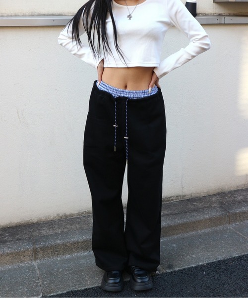 ALLuRing ChaRm(アリュリングチャーム)の「Double Waist Layered Petite Pants / ダブルウエストレイヤードペチパンツ(スウェットパンツ・レディース・グレー/ブラック・S/M)」の10枚目の写真