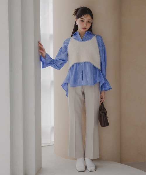 Petitjo（プッチージョ）の「小さいサイズ　キャンディースリーブシャツ　低身長さん・小柄女性（シャツ/ブラウス・レディース・ブルー系/ブルー系その他・XS-S/M-L）」の4枚目の写真