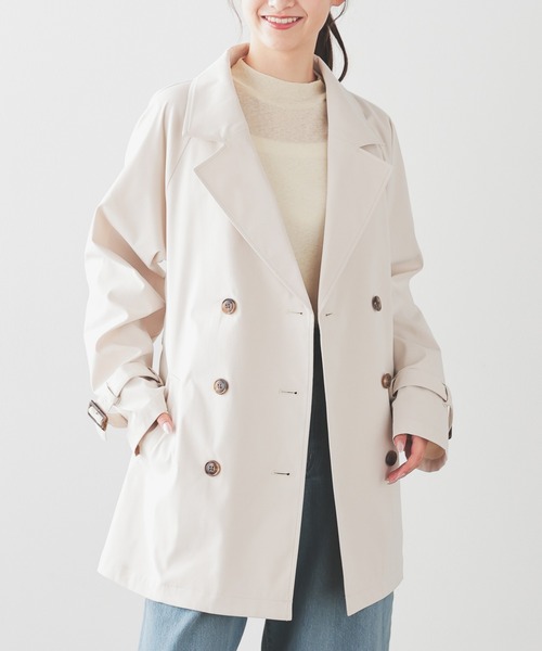 Honeys（ハニーズ）の「【非フッ素撥水加工】撥水加工ハーフ丈トレンチコート（トレンチコート・レディース・アイボリー/ネイビー/ピンク/ベージュ・L/LL/M/S）」の2枚目の写真