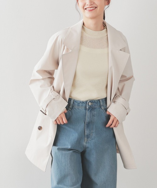 Honeys（ハニーズ）の「【非フッ素撥水加工】撥水加工ハーフ丈トレンチコート（トレンチコート・レディース・アイボリー/ネイビー/ピンク/ベージュ・L/LL/M/S）」の7枚目の写真