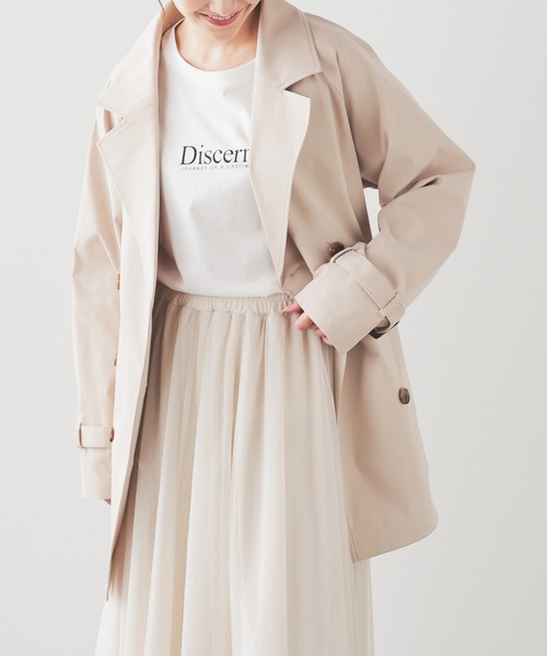 Honeys（ハニーズ）の「【非フッ素撥水加工】撥水加工ハーフ丈トレンチコート（トレンチコート・レディース・アイボリー/ネイビー/ピンク/ベージュ・L/LL/M/S）」の14枚目の写真