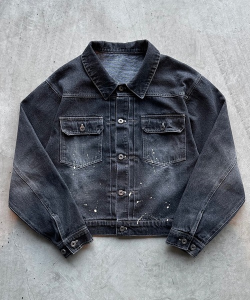 MandO（Auntie Rosa）（エムオー）の「【MandO】ウォッシュドペイントデニムジャケット/セットアップ可（デニムジャケット・メンズ・ブラック/インディゴブルー・LARGE/MEDIUM）」の2枚目の写真