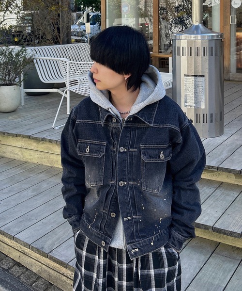 MandO】ウォッシュドペイントデニムジャケット/セットアップ可（デニム