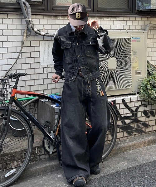 MandO（Auntie Rosa）（エムオー）の「【MandO】ウォッシュドペイントデニムジャケット/セットアップ可（デニムジャケット・メンズ・ブラック/インディゴブルー・LARGE/MEDIUM）」の16枚目の写真