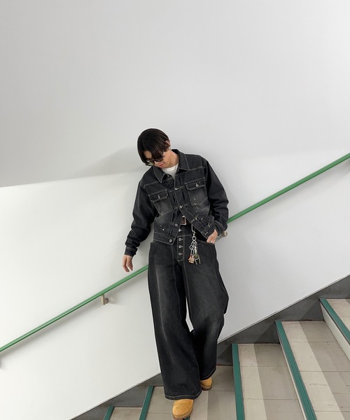 MandO（Auntie Rosa）（エムオー）の「【MandO】ウォッシュドペイントデニムジャケット/セットアップ可（デニムジャケット・メンズ・ブラック/インディゴブルー・LARGE/MEDIUM）」の19枚目の写真