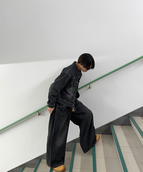 MandO（Auntie Rosa）（エムオー）の「【MandO】ウォッシュドペイントデニムジャケット/セットアップ可（デニムジャケット・メンズ・ブラック/インディゴブルー・LARGE/MEDIUM）」の20枚目の写真