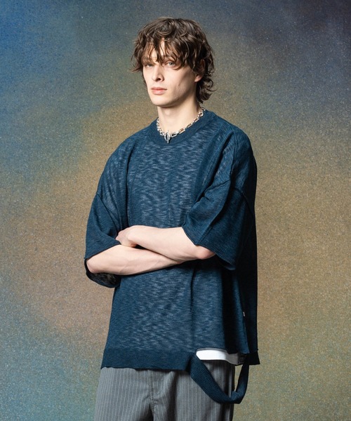 glamb(グラム)の「One Cut Summer Knit / ワンカットサマーニット(ニット/セーター・メンズ・ネイビー/ブラック/ミント・M/L)」の1枚目の写真