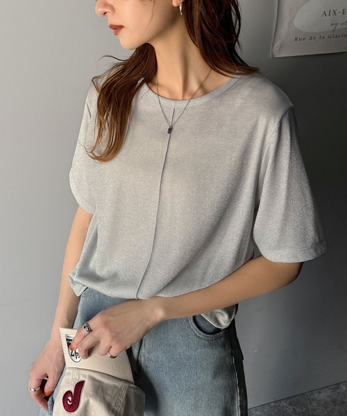 classicalelf(クラシカルエルフ)の「光を纏う。センターメロウシアーラメ半袖Tシャツ(Tシャツ/カットソー・レディース・ブルー/ブラック/ライトグレー/ベージュ・LARGE/SMALL/X-LARGE/MEDIUM)」の11枚目の写真