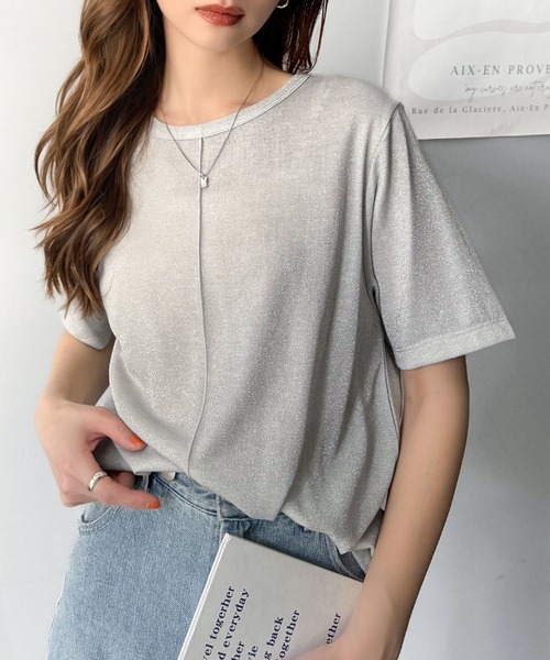 classicalelf(クラシカルエルフ)の「光を纏う。センターメロウシアーラメ半袖Tシャツ(Tシャツ/カットソー・レディース・ブルー/ブラック/ライトグレー/ベージュ・LARGE/SMALL/X-LARGE/MEDIUM)」の12枚目の写真