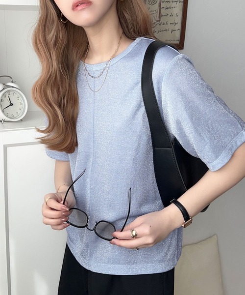 classicalelf(クラシカルエルフ)の「光を纏う。センターメロウシアーラメ半袖Tシャツ(Tシャツ/カットソー・レディース・ブルー/ブラック/ライトグレー/ベージュ・LARGE/SMALL/X-LARGE/MEDIUM)」の18枚目の写真