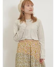 Samansa Mos2 | パターンメッシュ配色メロウハイネックカットソー(Tシャツ/カットソー)