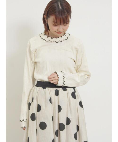 Samansa Mos2（サマンサ モスモス）の「パターンメッシュ配色メロウハイネックカットソー（Tシャツ/カットソー・レディース・キナリ/ミント/ベージュ/チャコールグレー・F）」の2枚目の写真