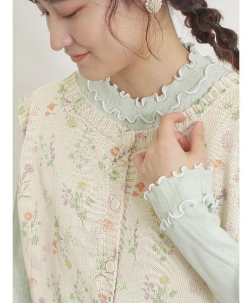 Samansa Mos2（サマンサ モスモス）の「パターンメッシュ配色メロウハイネックカットソー（Tシャツ/カットソー・レディース・キナリ/ミント/ベージュ/チャコールグレー・F）」の4枚目の写真