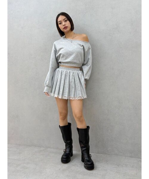 EVRIS（エヴリス）の「プリーツスウェットミニスカート【セットアップ着用可能】（スカート・レディース・グレー/ブラック/ブラウン・FREE）」の18枚目の写真