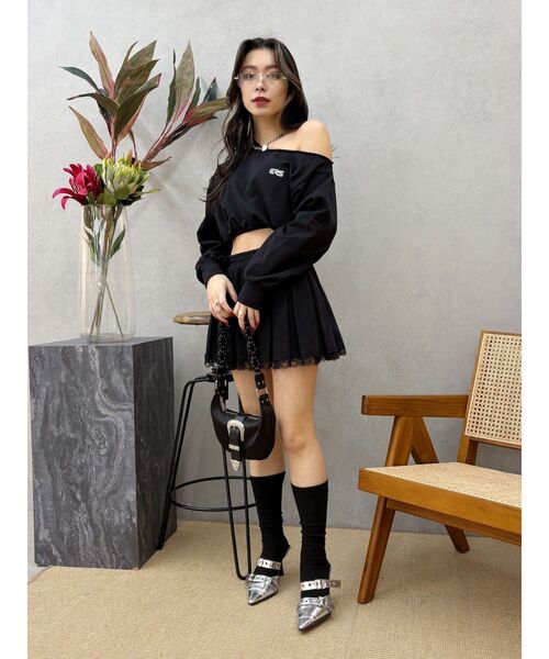 EVRIS（エヴリス）の「プリーツスウェットミニスカート【セットアップ着用可能】（スカート・レディース・グレー/ブラック/ブラウン・FREE）」の22枚目の写真