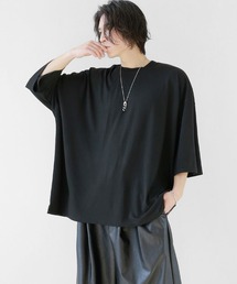 minsobi | シルキードレープ7分袖T ルーズフィット ドレープ無地Tシャツ(Tシャツ/カットソー)