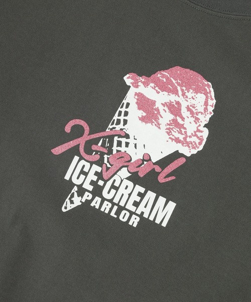 X-girl（エックスガール）の「GLITTER ICE CREAM S/S BABY TEE（Tシャツ/カットソー・レディース・ホワイト/ライトブルー/チャコール・S/M）」の6枚目の写真