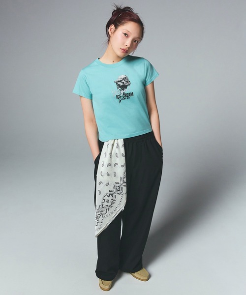 X-girl（エックスガール）の「GLITTER ICE CREAM S/S BABY TEE（Tシャツ/カットソー・レディース・ホワイト/ライトブルー/チャコール・S/M）」の8枚目の写真