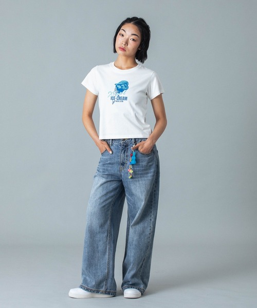 X-girl（エックスガール）の「GLITTER ICE CREAM S/S BABY TEE（Tシャツ/カットソー・レディース・ホワイト/ライトブルー/チャコール・S/M）」の9枚目の写真