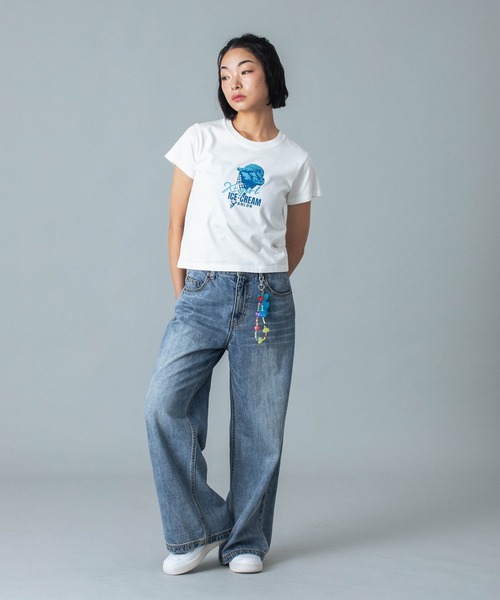 X-girl（エックスガール）の「GLITTER ICE CREAM S/S BABY TEE（Tシャツ/カットソー・レディース・ホワイト/ライトブルー/チャコール・S/M）」の10枚目の写真