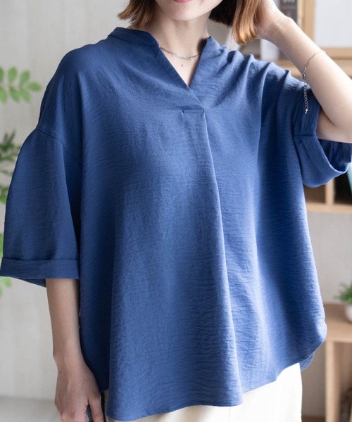 NAVY（ネイビー）の「nAvy SARARI ウェーブスキッパーシャツ（シャツ/ブラウス・レディース・ブラック/ブルー/オレンジ/ベージュ/チャコールグレー・M/L）」の8枚目の写真