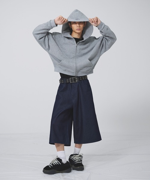 ヴィンテージ加工オーバーバギージョーツ ハーフデニム【UNISEX