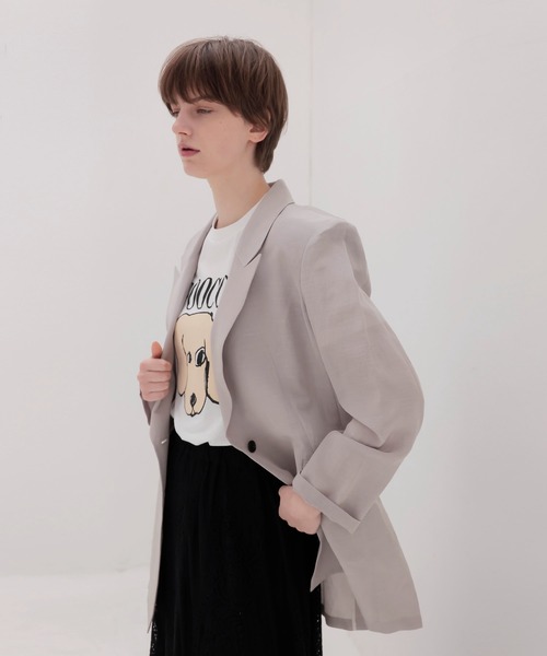 DRESSLAVE(ドレスレイブ)の「B7 / linen slab boyfriend jacket(リネンスラブボーイフレンドジャケット)(テーラードジャケット・レディース・ベージュ/ブラック・38)」の3枚目の写真