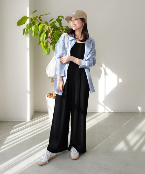 KOBE LETTUCE（コウベレタス）の「[ kiminaさんコラボ ]ショルダーフリルオールインワン（つなぎ/オールインワン・レディース・ブラウン/ドット/ブラック・M-Short/M-Long）」の9枚目の写真