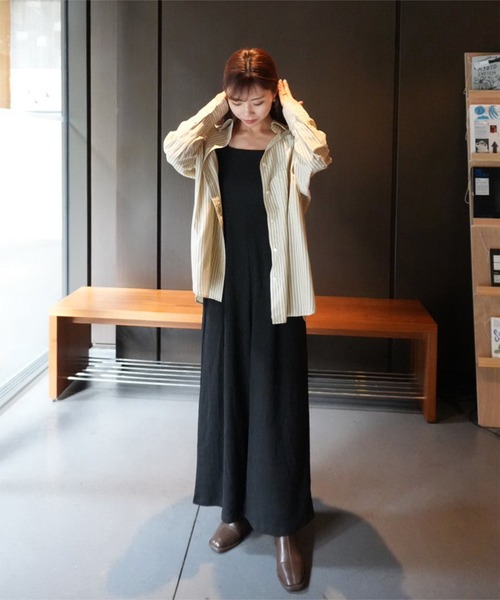 KOBE LETTUCE（コウベレタス）の「[ kiminaさんコラボ ]ショルダーフリルオールインワン（つなぎ/オールインワン・レディース・ブラウン/ドット/ブラック・M-Short/M-Long）」の12枚目の写真