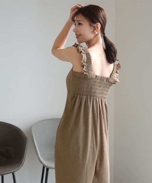 KOBE LETTUCE（コウベレタス）の「[ kiminaさんコラボ ]ショルダーフリルオールインワン（つなぎ/オールインワン・レディース・ブラウン/ドット/ブラック・M-Short/M-Long）」の15枚目の写真