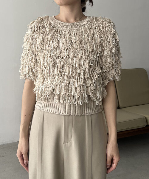 CAPRICIEUX LE'MAGE（カプリシューレマージュ）の「ループフリンジ半袖プルオーバー（ニット/セーター・レディース・ブラック/ライトベージュ・FREE）」の13枚目の写真