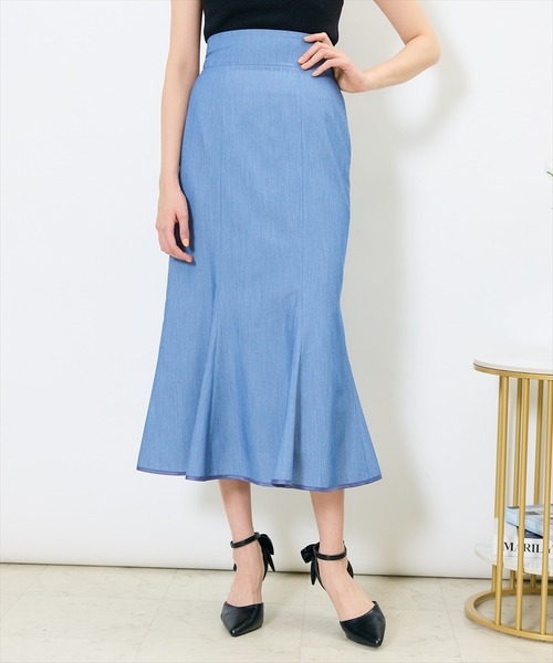 SWINGLE（スウィングル）の「パイピングヘム美シルエットマーメイドスカート（スカート・レディース・ベージュ/ネイビー/ブルー・MEDIUM/SMALL）」の4枚目の写真