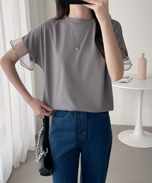 袖シアーチュール切替Tシャツ