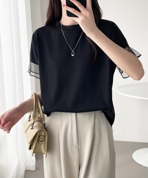 袖シアーチュール切替Tシャツ