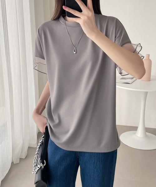 emi+(エミプラス)の「袖シアーチュール切替Tシャツ(Tシャツ/カットソー・レディース・ブラック/グレー/ホワイト・M/L/XL)」の19枚目の写真