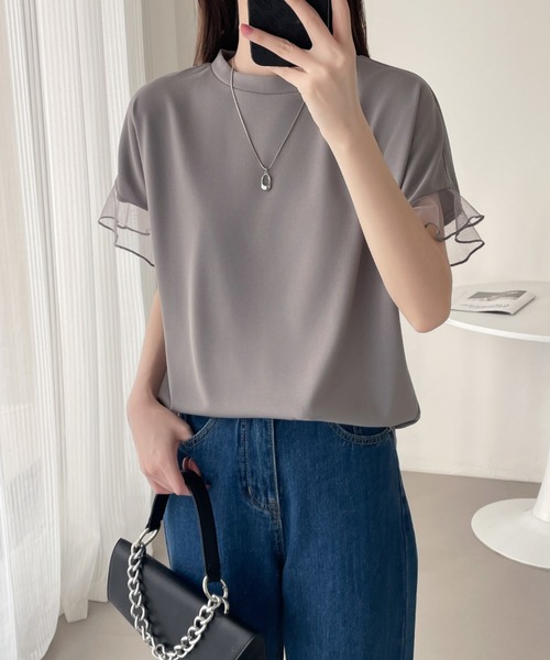 emi+(エミプラス)の「袖シアーチュール切替Tシャツ(Tシャツ/カットソー・レディース・ブラック/グレー/ホワイト・M/L/XL)」の17枚目の写真