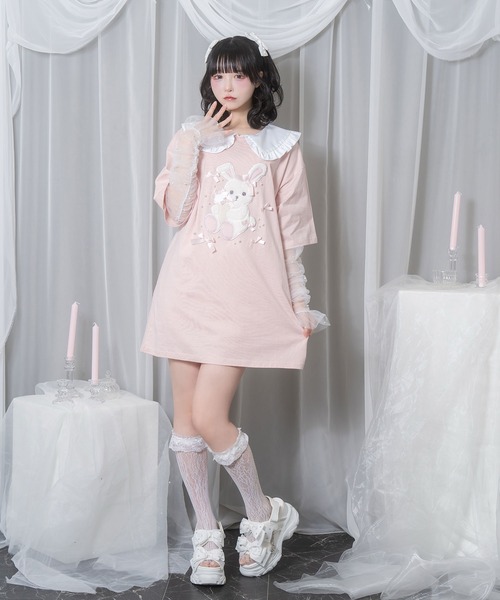 Honey Cinnamon(ハニーシナモン)の「アイスリボンハニーちゃん襟付きTシャツ(Tシャツ/カットソー・レディース・サックスブルー/ピンク/ブラック・FREE)」の6枚目の写真