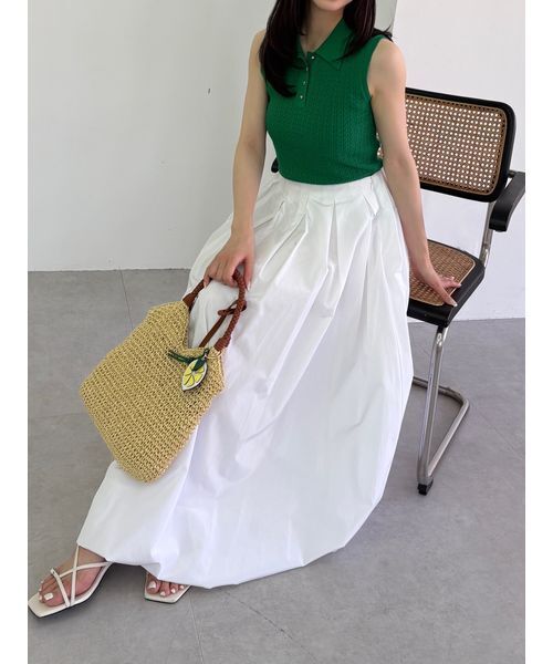 FRAY I.D（フレイアイディー）の「ノースリーブケーブルニットポロ／ウォッシャブル（ニット/セーター・レディース・ブラック/ライトブルー/アイボリー/グリーン・FREE）」の8枚目の写真