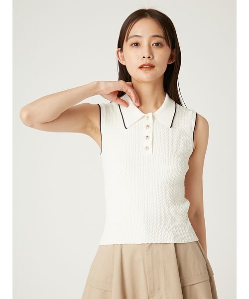 【新品未使用】Theory アイボリー ノースリーブジレ　ホワイト WOMEN COOLDOTS ミニリップストップ ノースリーブシャツ ホワイト
