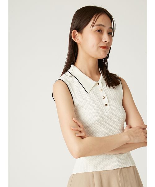 FRAY I.D（フレイアイディー）の「ノースリーブケーブルニットポロ／ウォッシャブル（ニット/セーター・レディース・ブラック/ライトブルー/アイボリー/グリーン・FREE）」の13枚目の写真